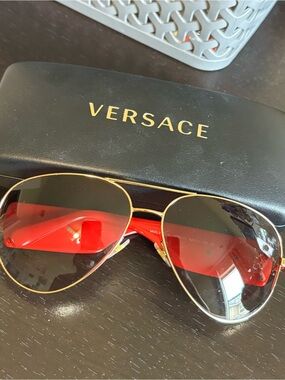 Versace Gold Frame Sunglasses with Red Lenses
